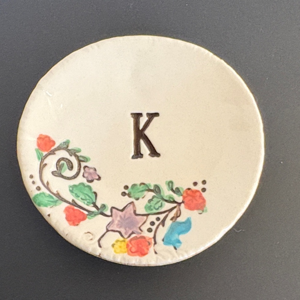 Anthropologie K Monogramed Floral Ceramic Trinket Dish The Brick Kiln
